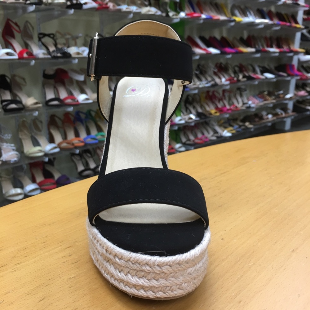 1 left! Delicious Black Nubuck Espadrille 5” Wedge - Picture 6 of 7